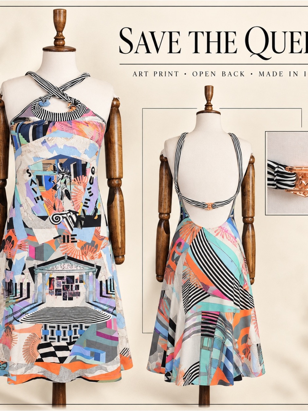 Save the Queen! Open Back Italian Art Print Dress